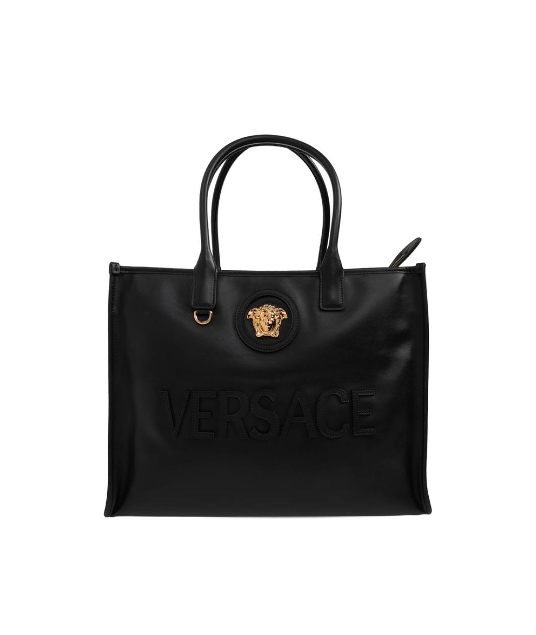 VERSACE Черная кожаная сумка тоут, фото 1