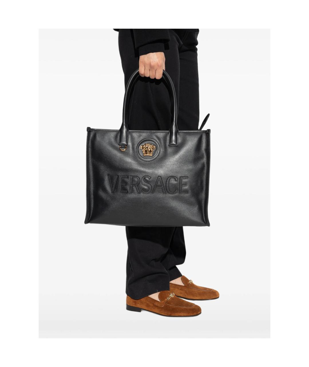 VERSACE Черная кожаная сумка тоут, фото 4