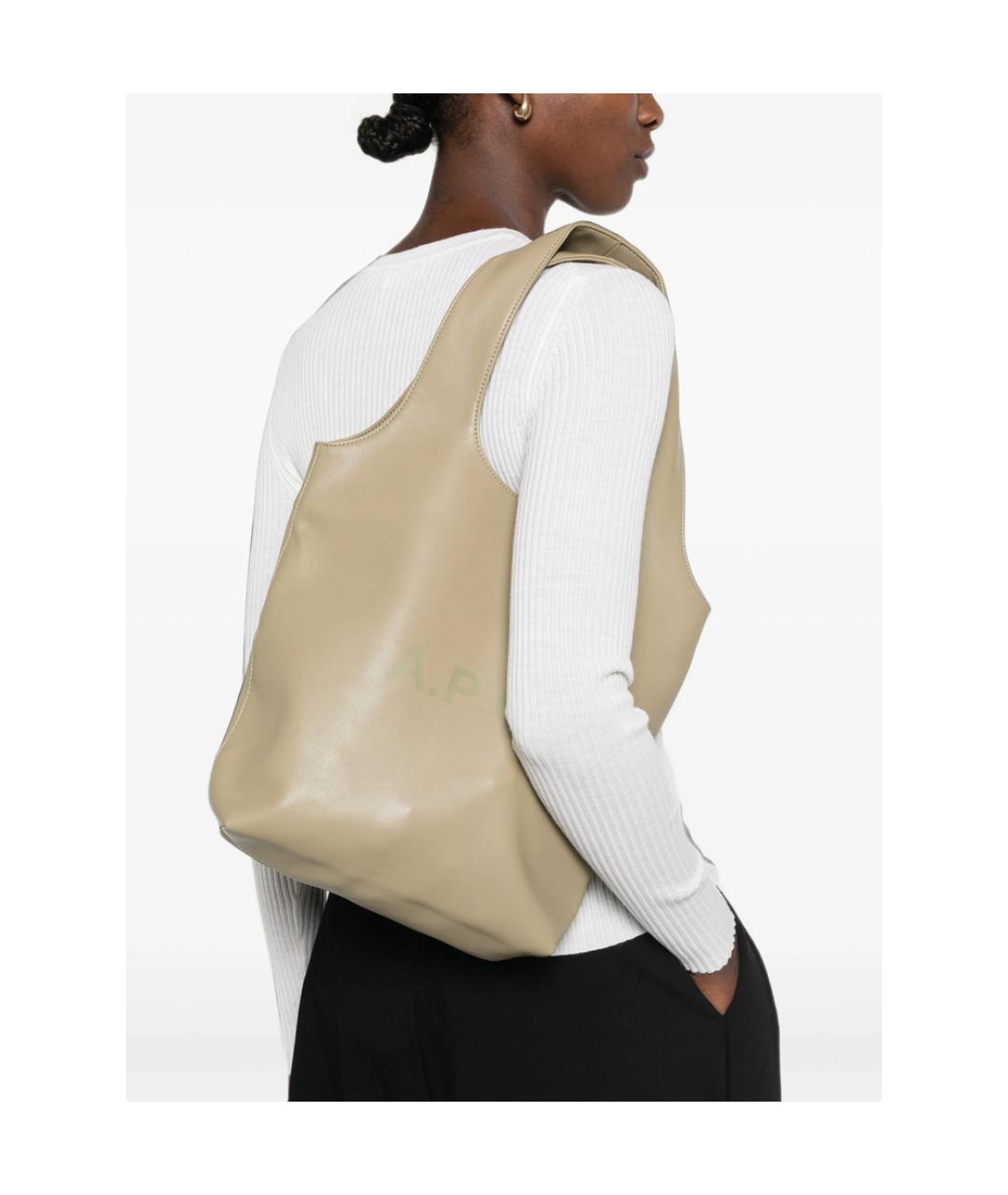 A.P.C. Хаки кожаная сумка тоут, фото 3