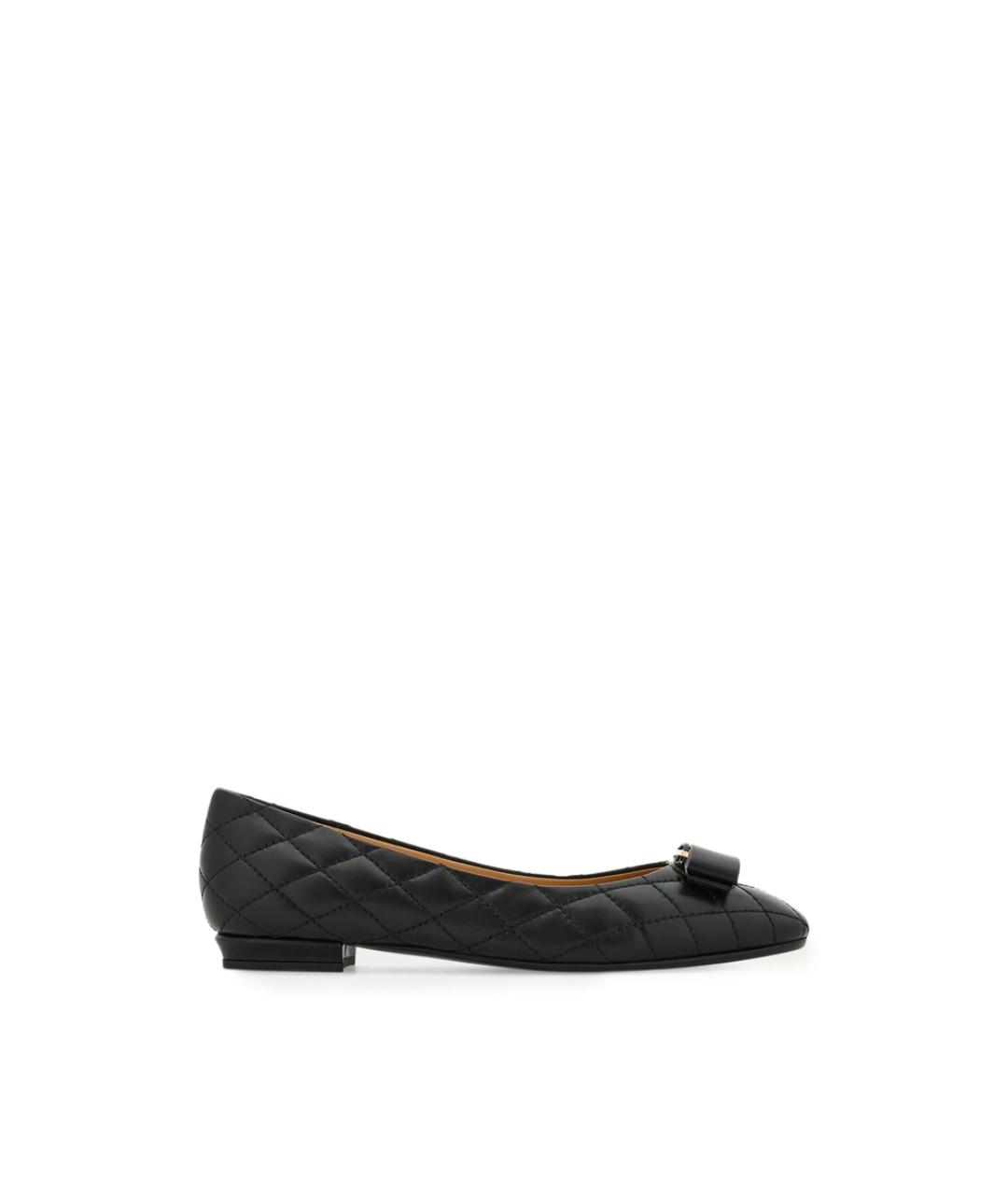 FERRAGAMO Черные кожаные балетки, фото 1