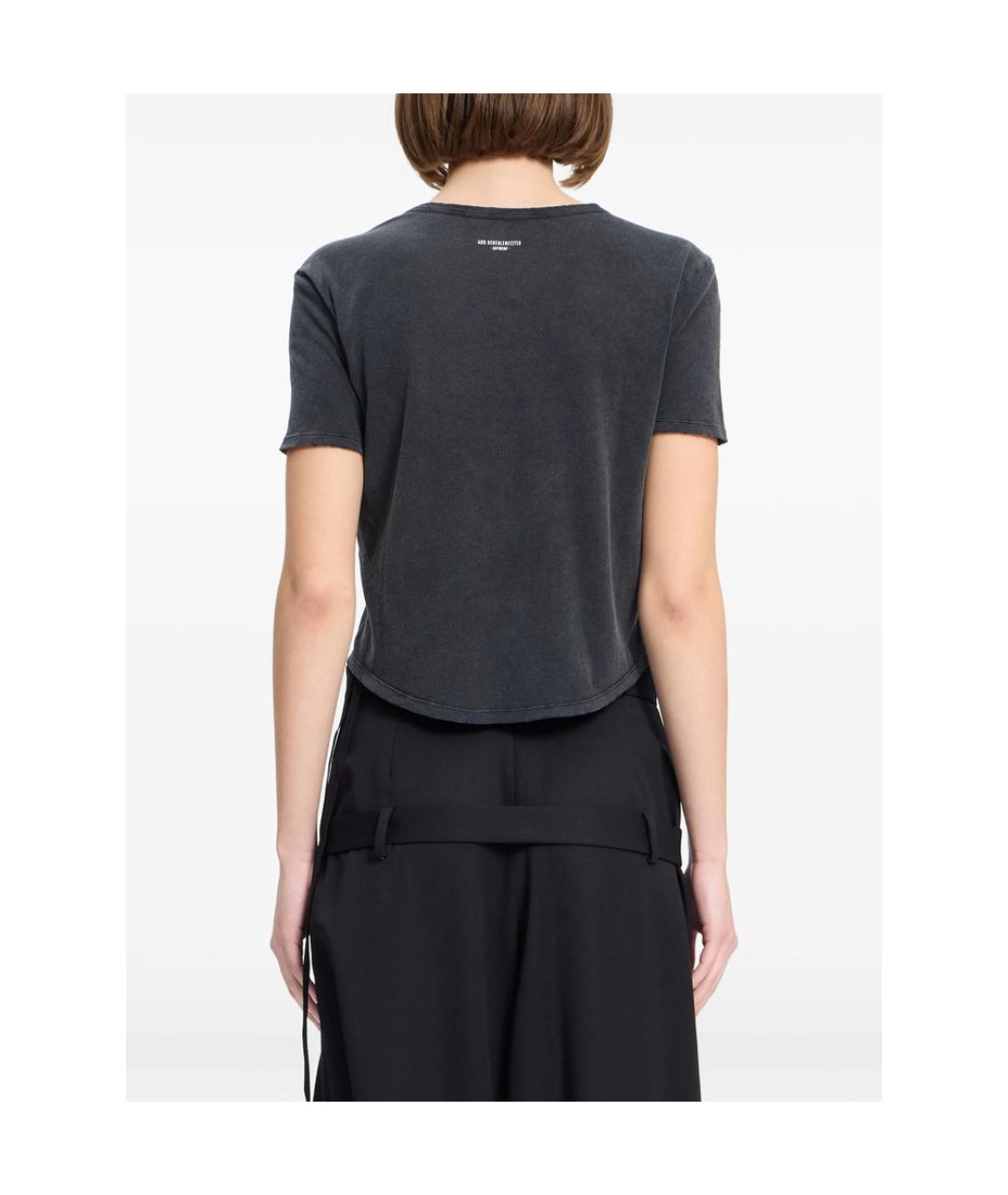 ANN DEMEULEMEESTER Черная хлопковая футболка, фото 2