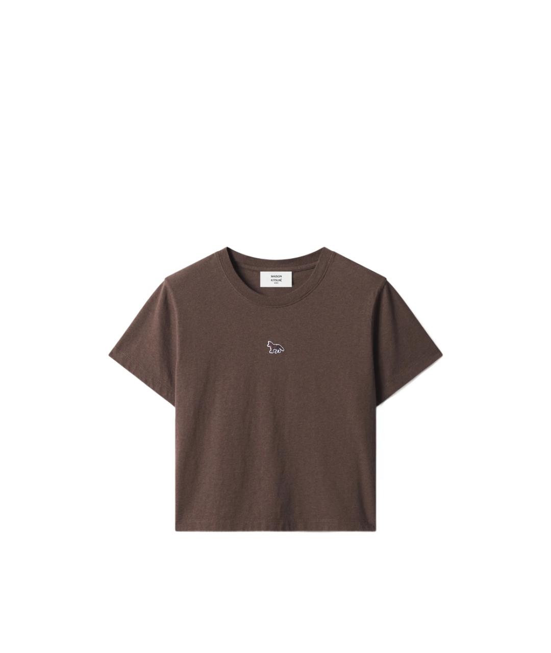 MAISON KITSUNE Коричневая хлопковая футболка, фото 1