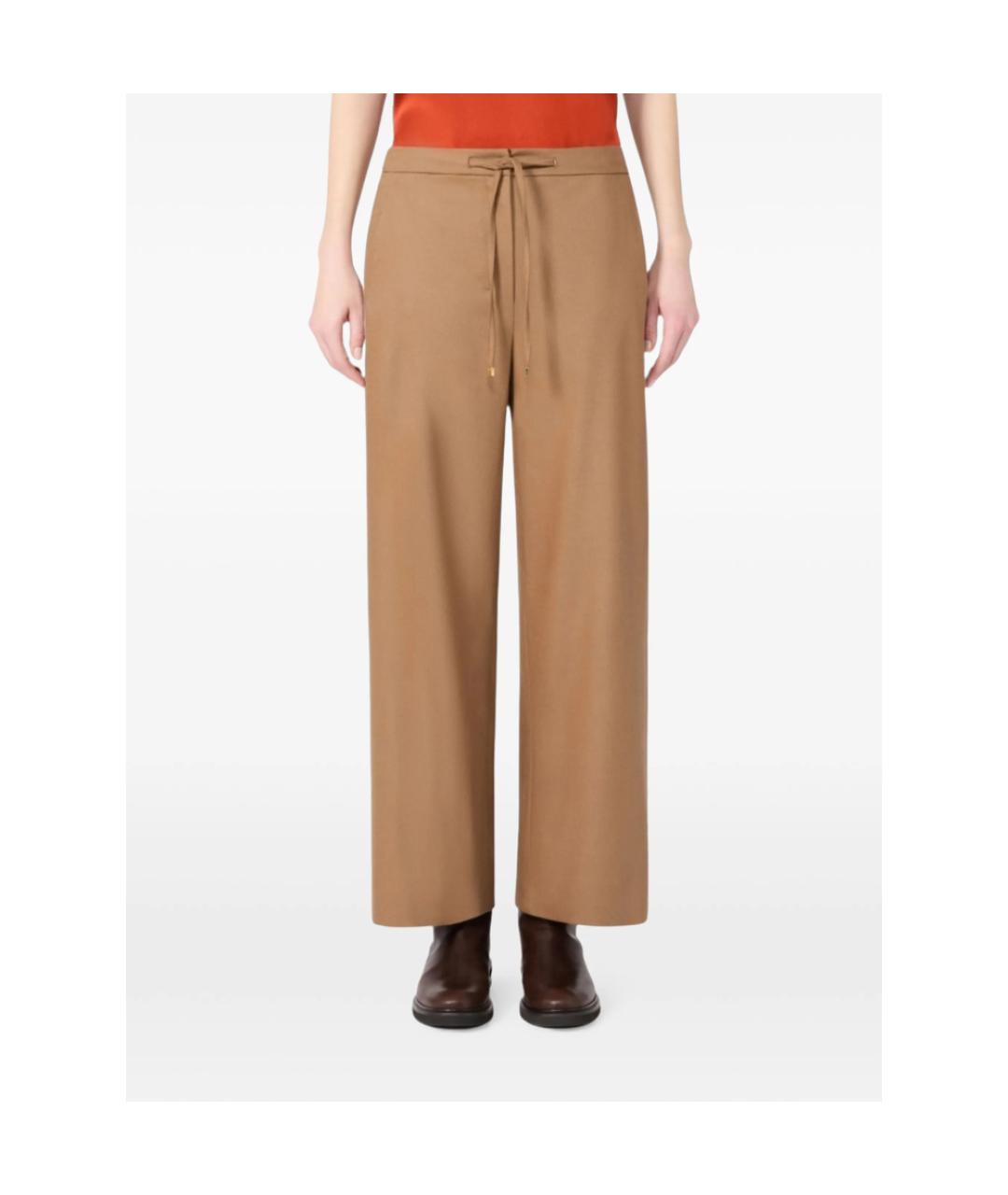 'S MAX MARA Коричневые шерстяные прямые брюки, фото 3