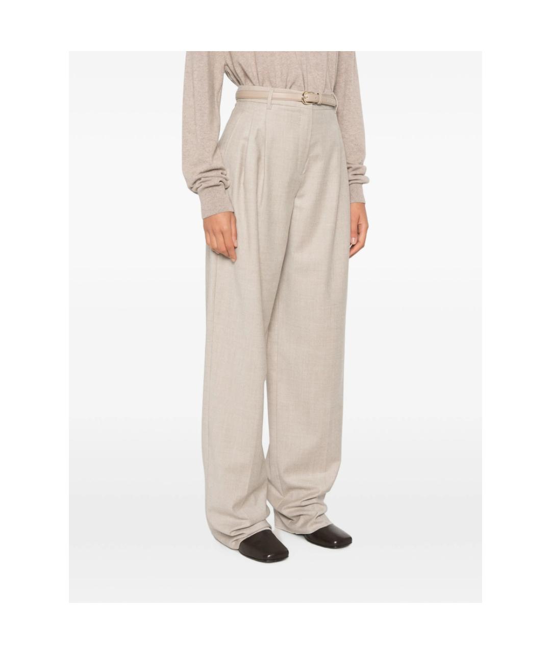 MAX MARA STUDIO Бежевые шерстяные брюки широкие, фото 5