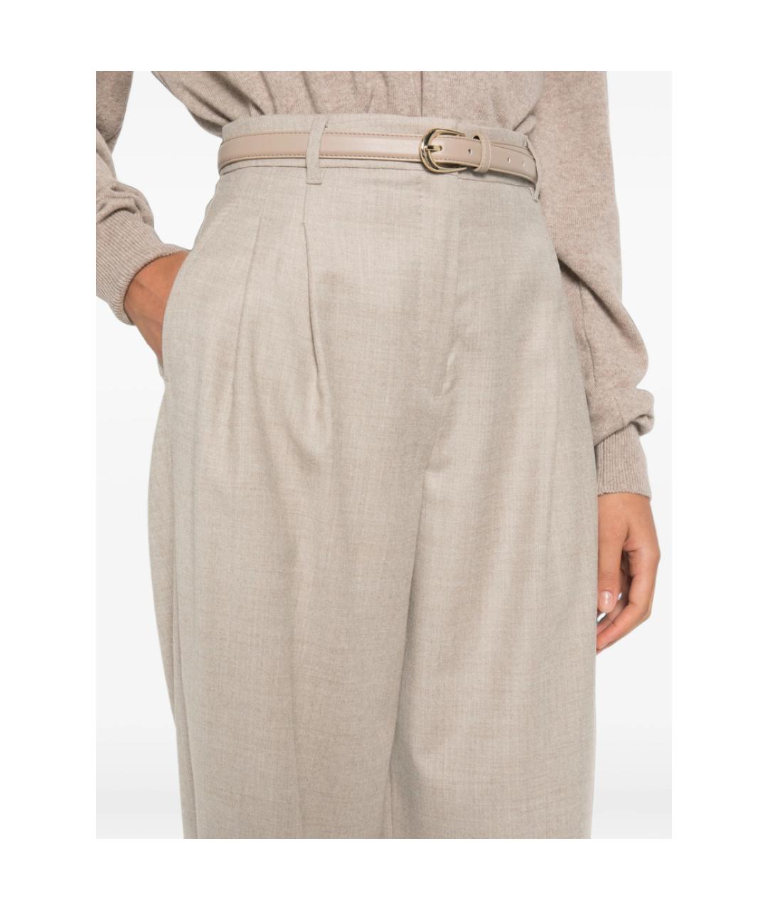 MAX MARA STUDIO Бежевые шерстяные брюки широкие, фото 2