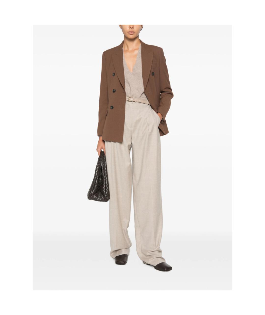 MAX MARA STUDIO Бежевые шерстяные брюки широкие, фото 3