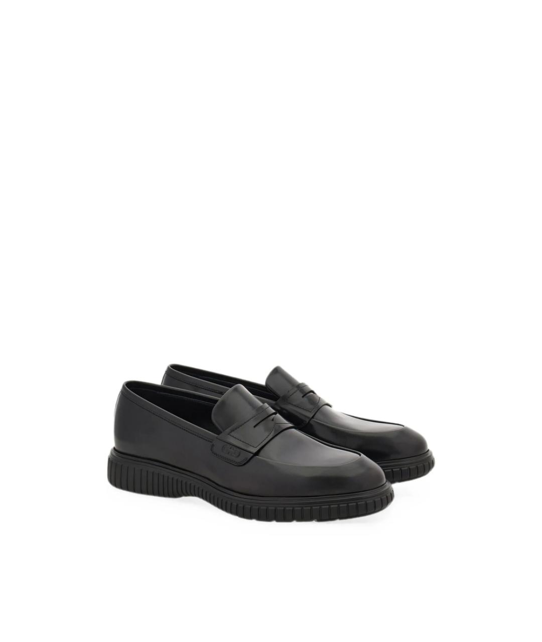 FERRAGAMO Черные кожаные лоферы, фото 4