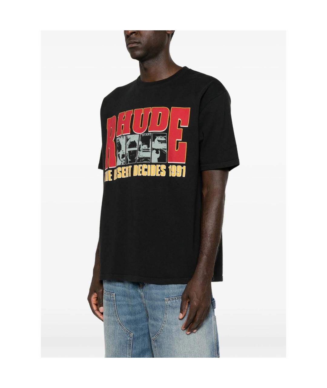 RHUDE Черная хлопковая футболка, фото 4