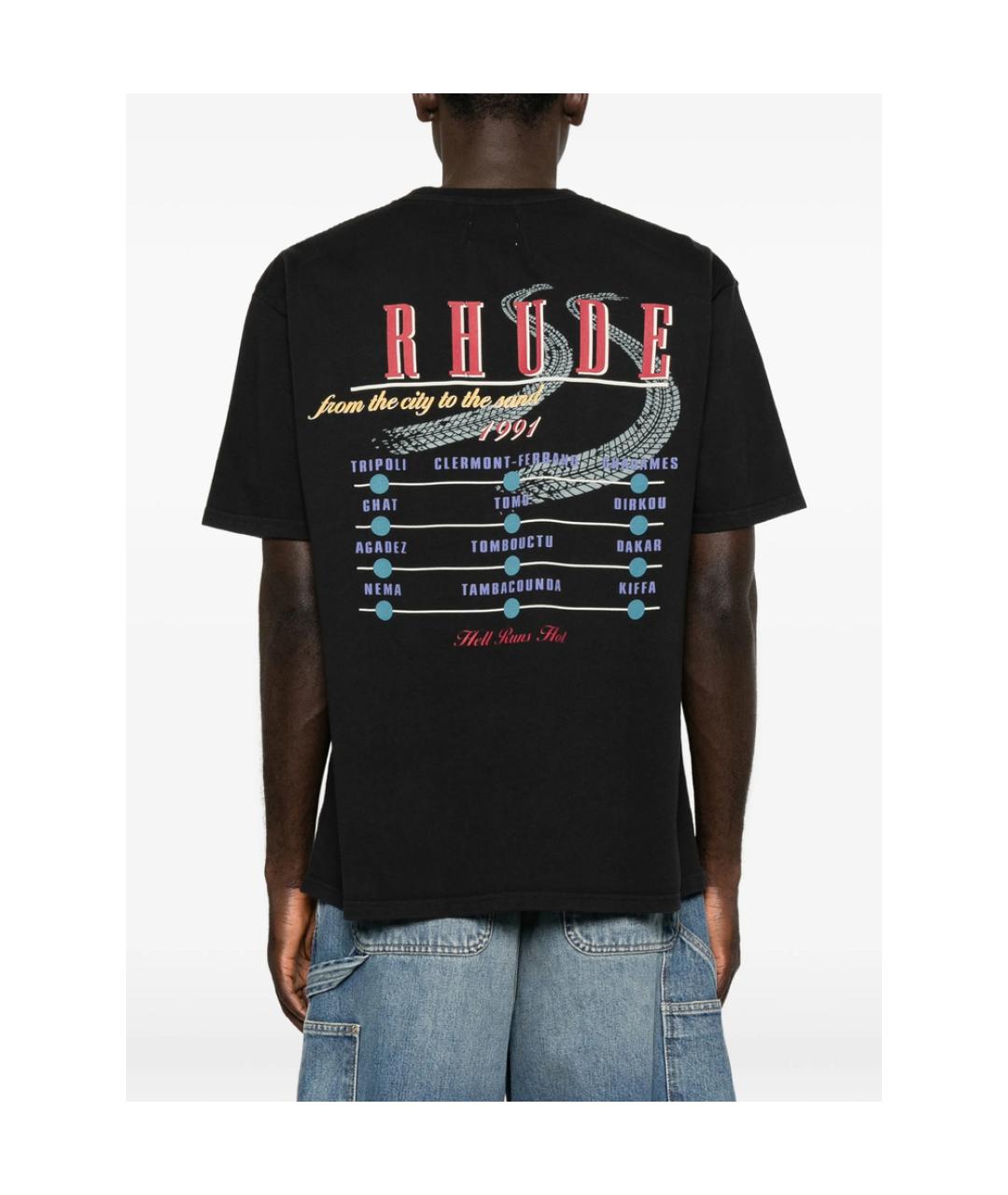 RHUDE Черная хлопковая футболка, фото 3