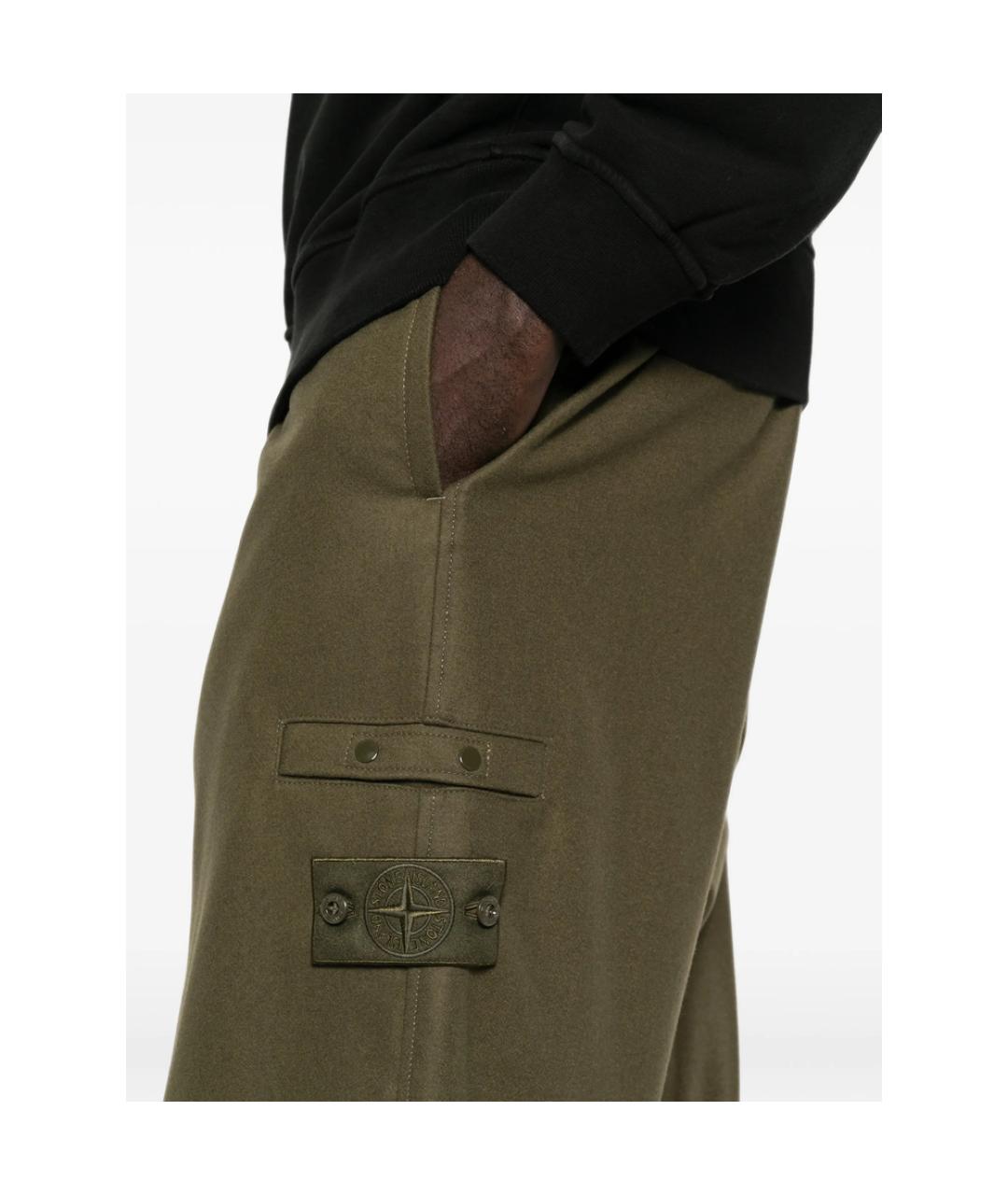 STONE ISLAND Зеленые хлопковые повседневные брюки, фото 3
