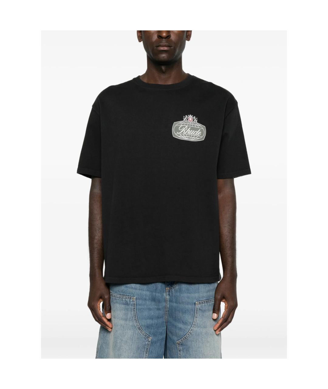 RHUDE Черная хлопковая футболка, фото 2