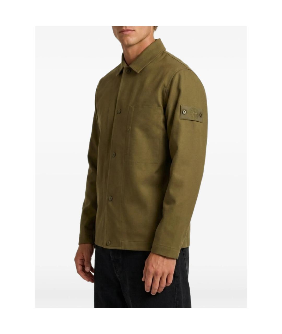 STONE ISLAND Зеленая шерстяная кэжуал рубашка, фото 3