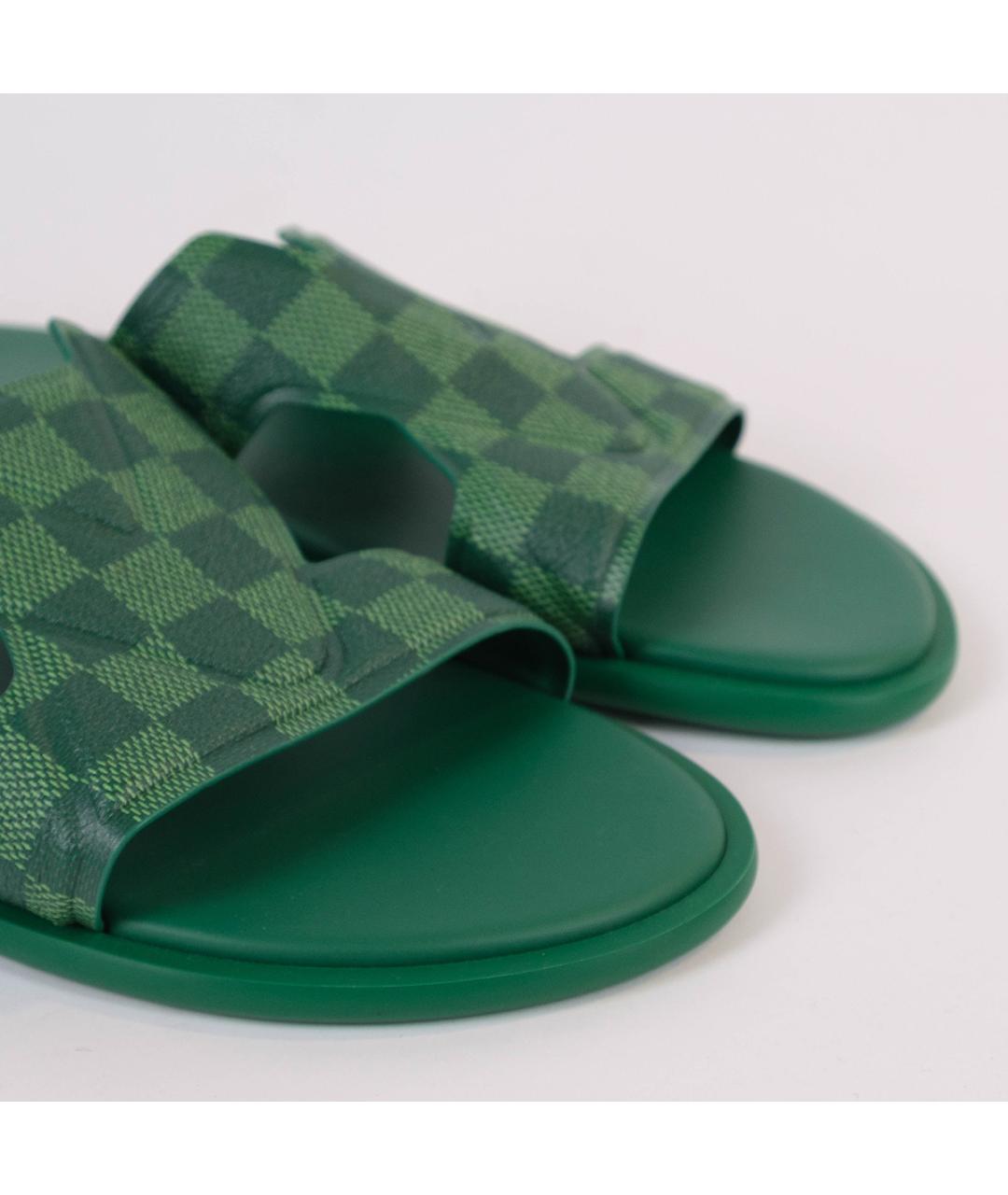 LOUIS VUITTON Зеленые кожаные шлепанцы, фото 4