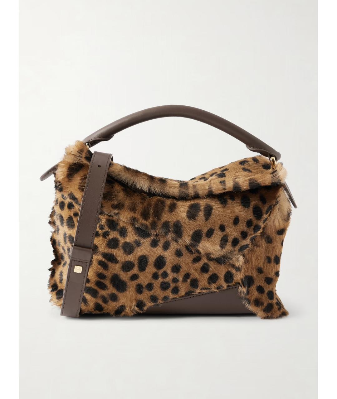 LOEWE Коричневая меховая сумка с короткими ручками, фото 5