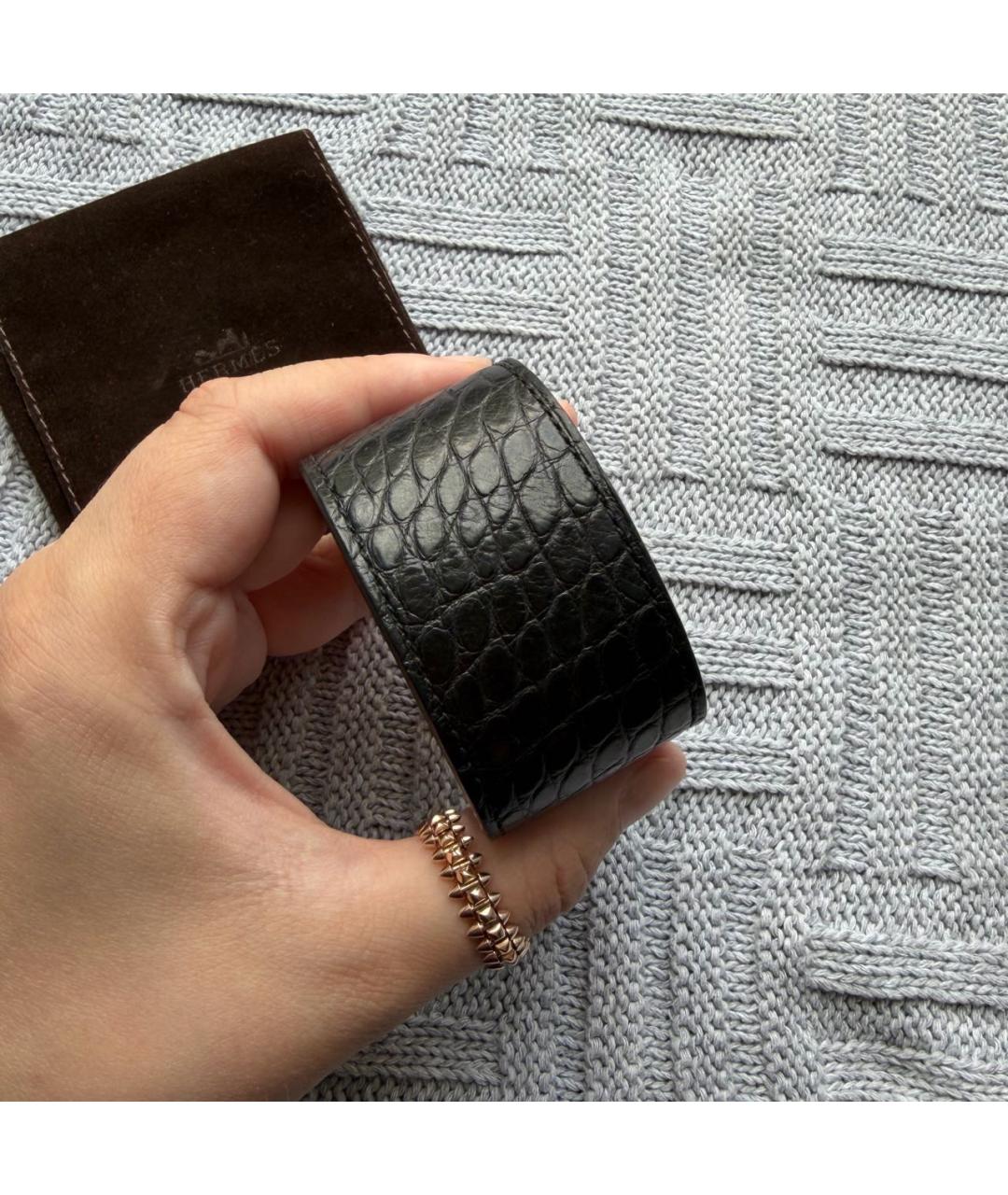 HERMES Черный браслет из кожи аллигатора, фото 4