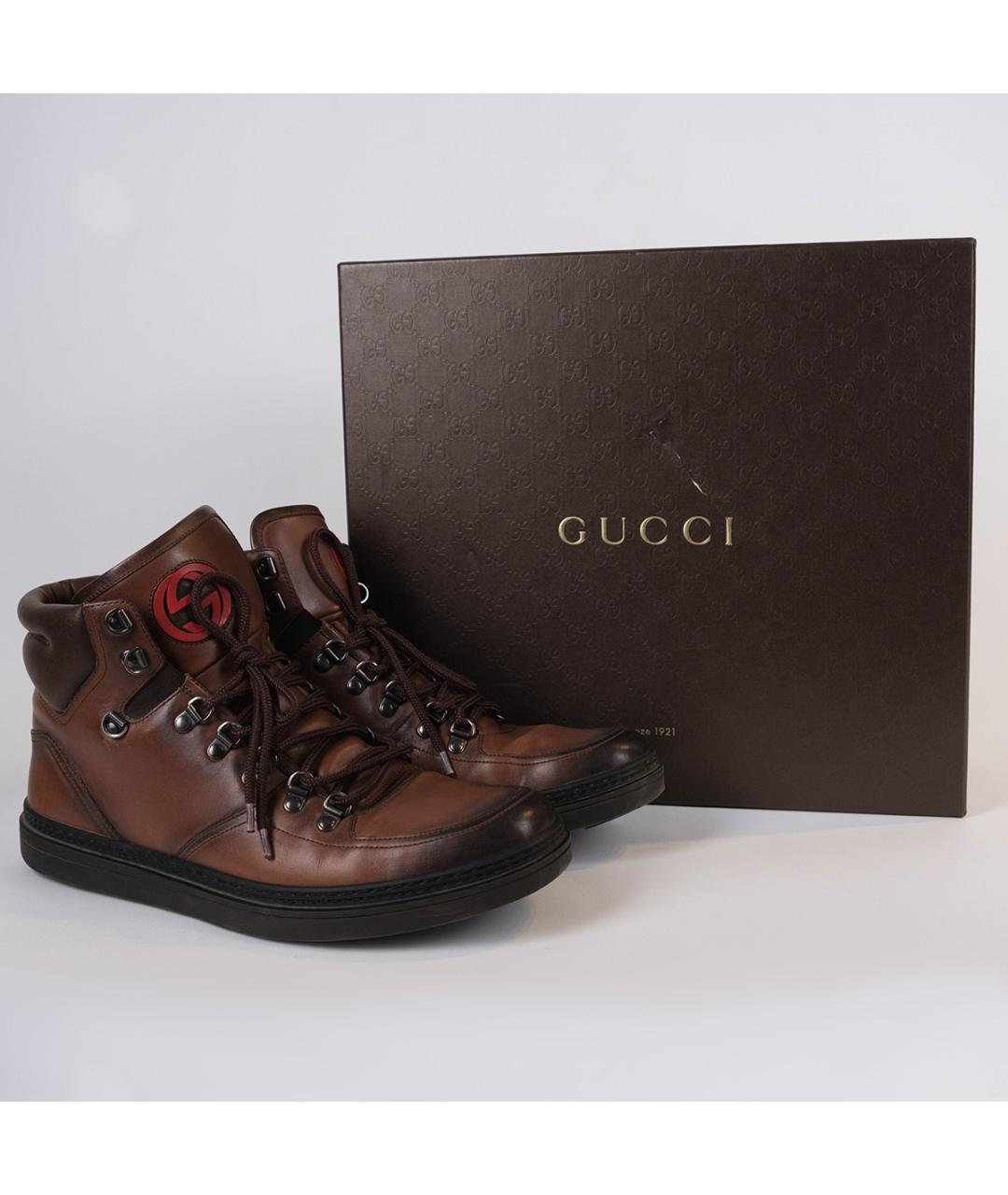 GUCCI Коричневые кожаные высокие ботинки, фото 8