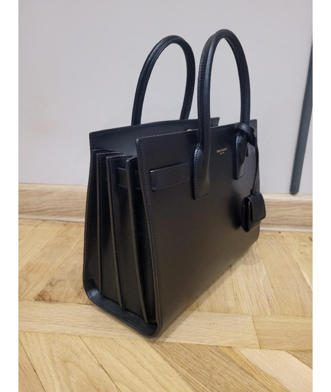SAINT LAURENT Черная кожаная сумка с короткими ручками, фото 2