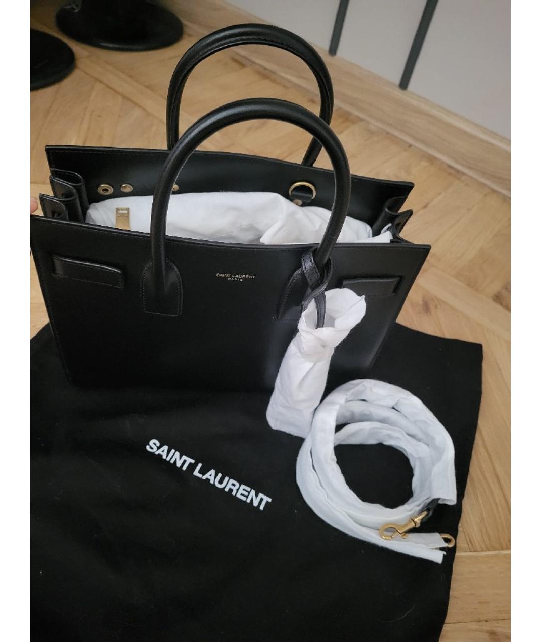 SAINT LAURENT Черная кожаная сумка с короткими ручками, фото 9