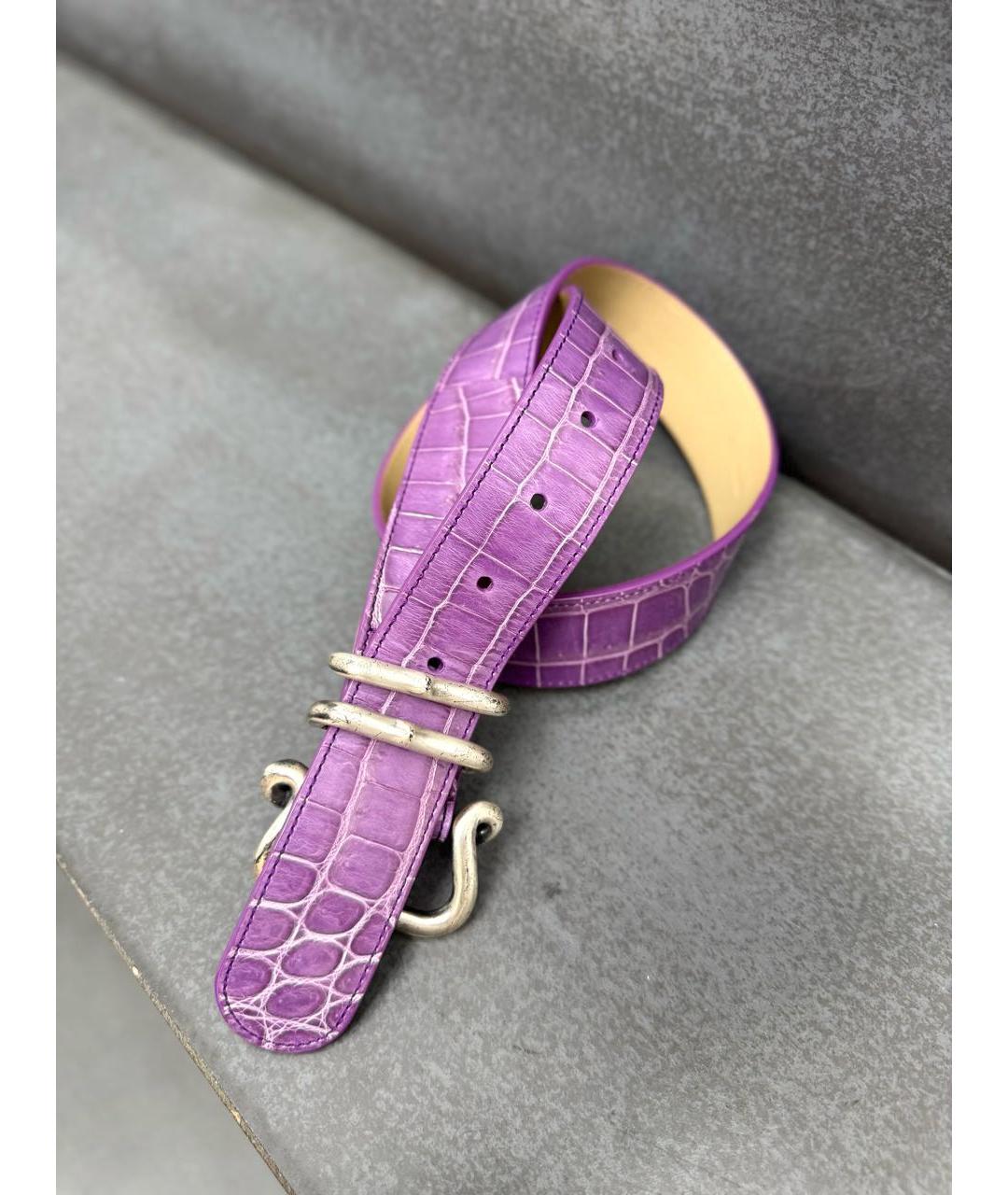 BOTTEGA VENETA Фиолетовый ремень из кожи крокодила, фото 5