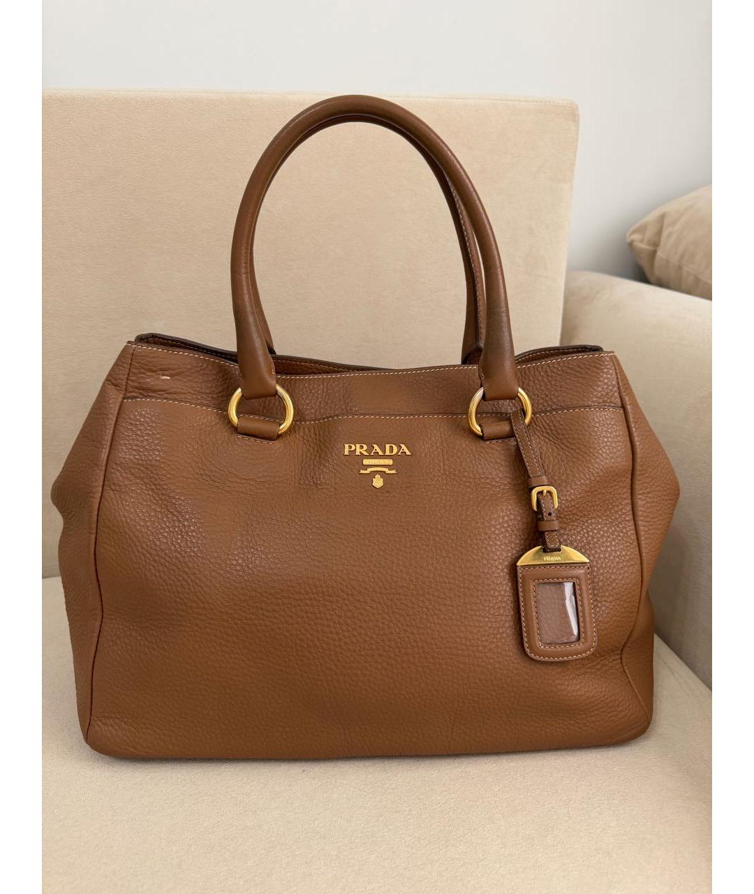 PRADA Коричневая кожаная сумка тоут, фото 9