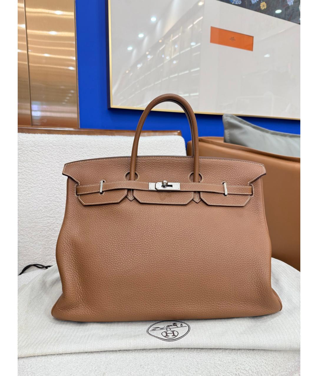 HERMES Коричневая кожаная сумка с короткими ручками, фото 5