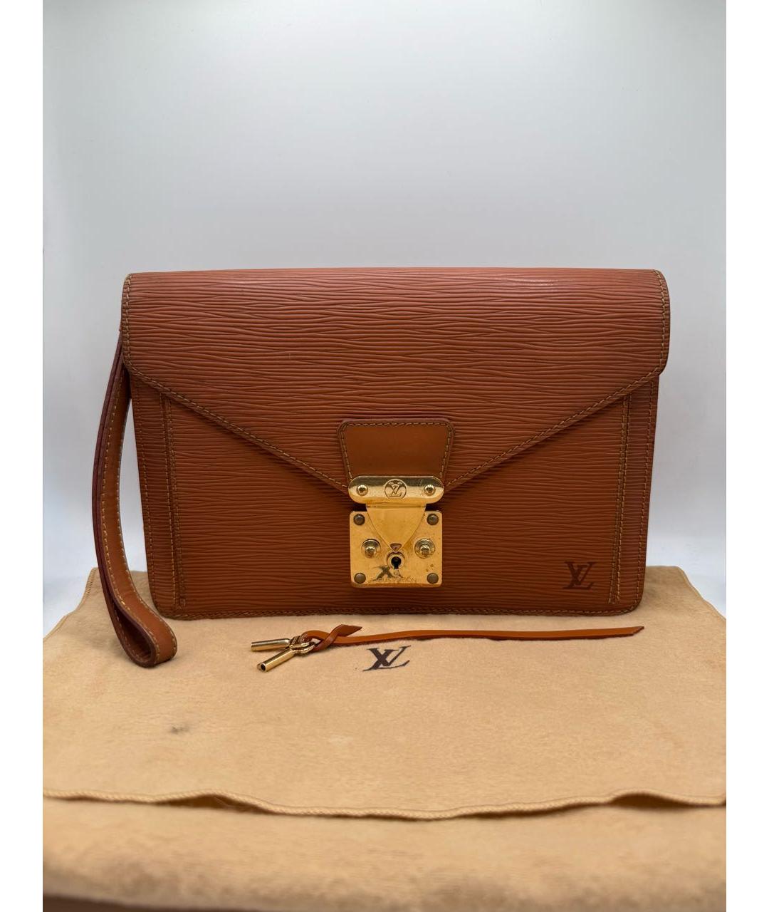 LOUIS VUITTON Оранжевая кожаная барсетка, фото 9