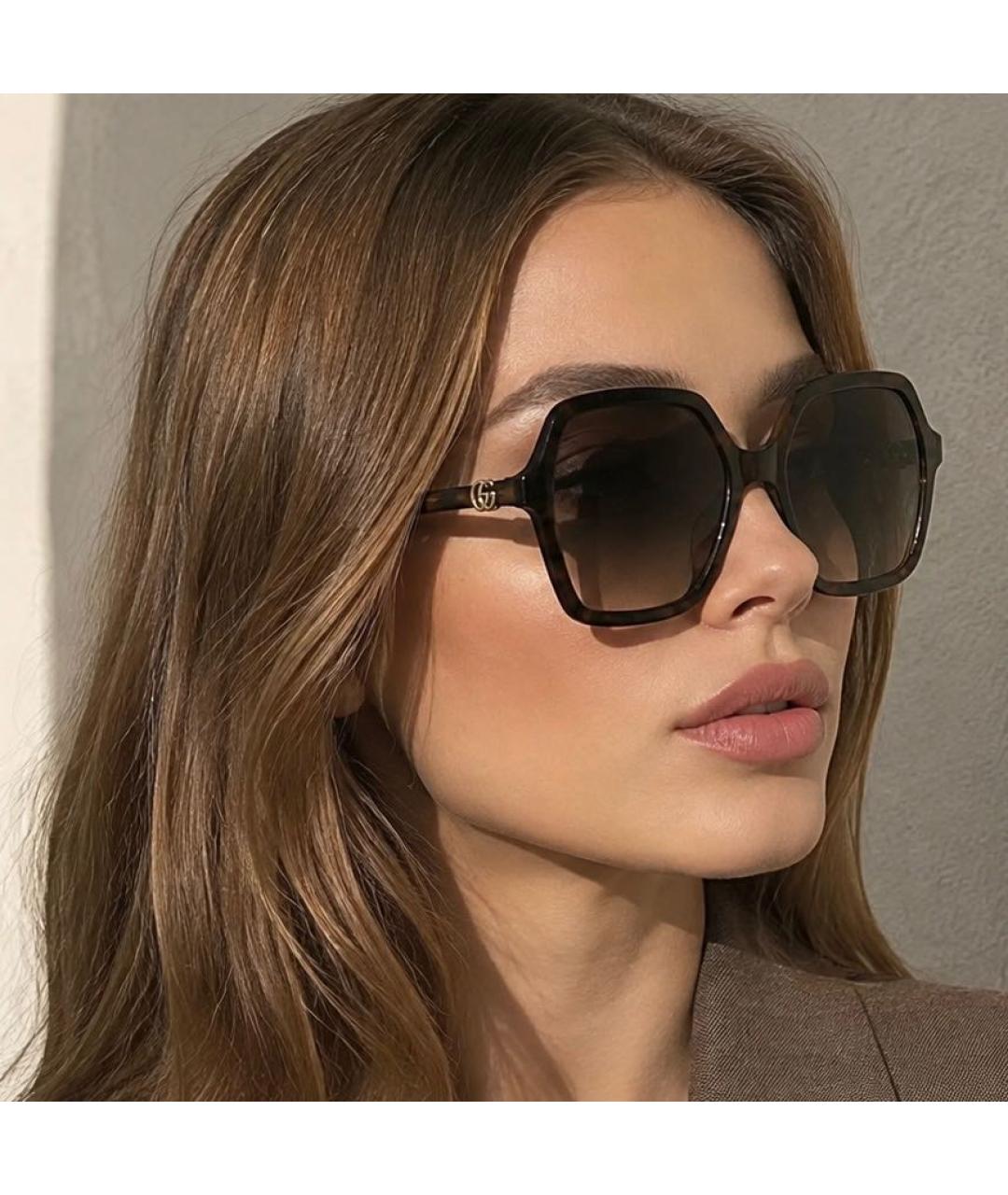 GUCCI Коричневые пластиковые солнцезащитные очки, фото 5