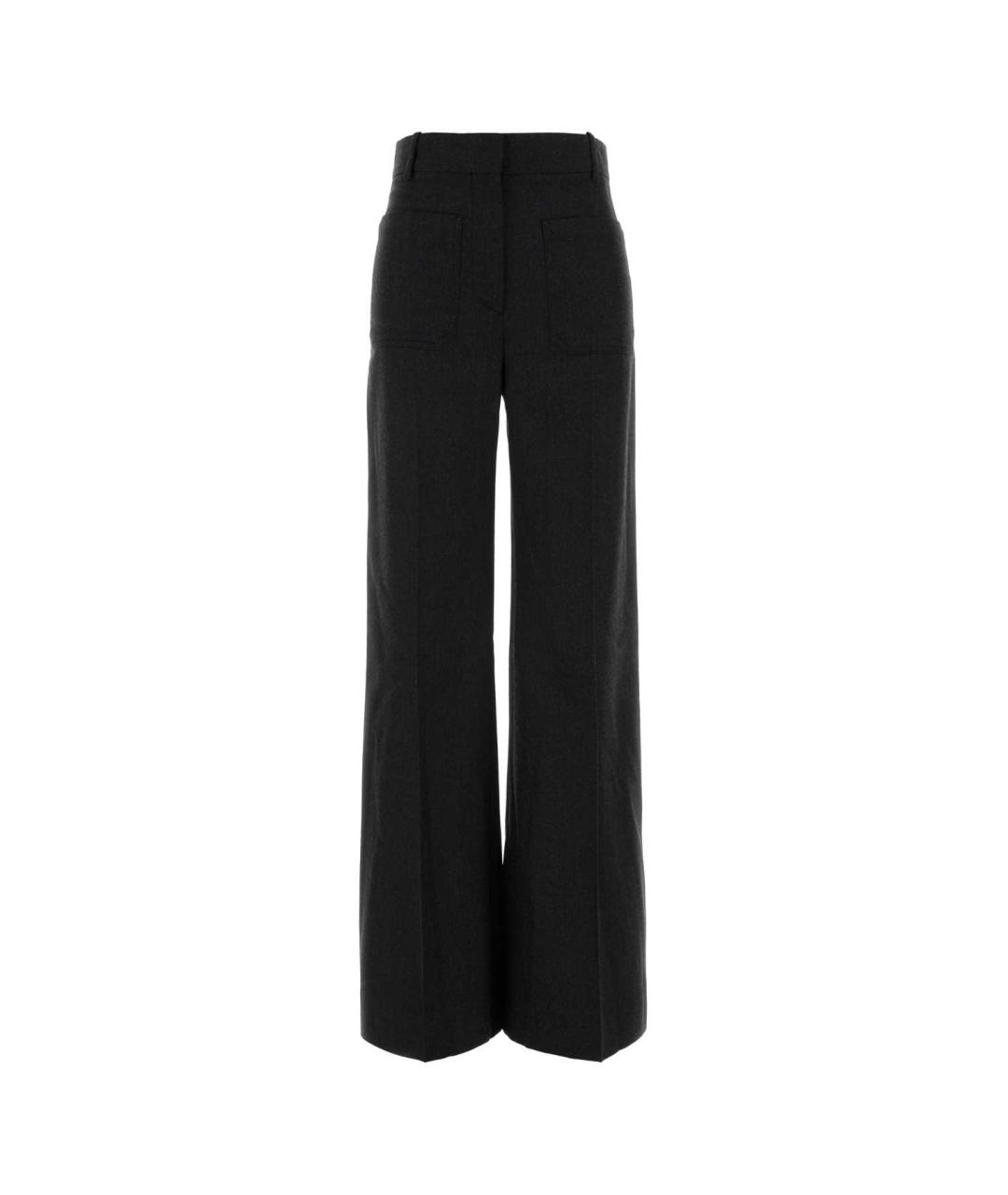 VICTORIA BECKHAM Антрацитовые шерстяные прямые брюки, фото 1