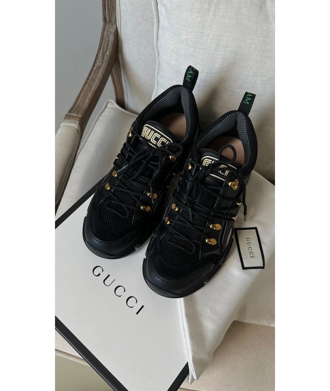GUCCI Черные кожаные кроссовки, фото 8