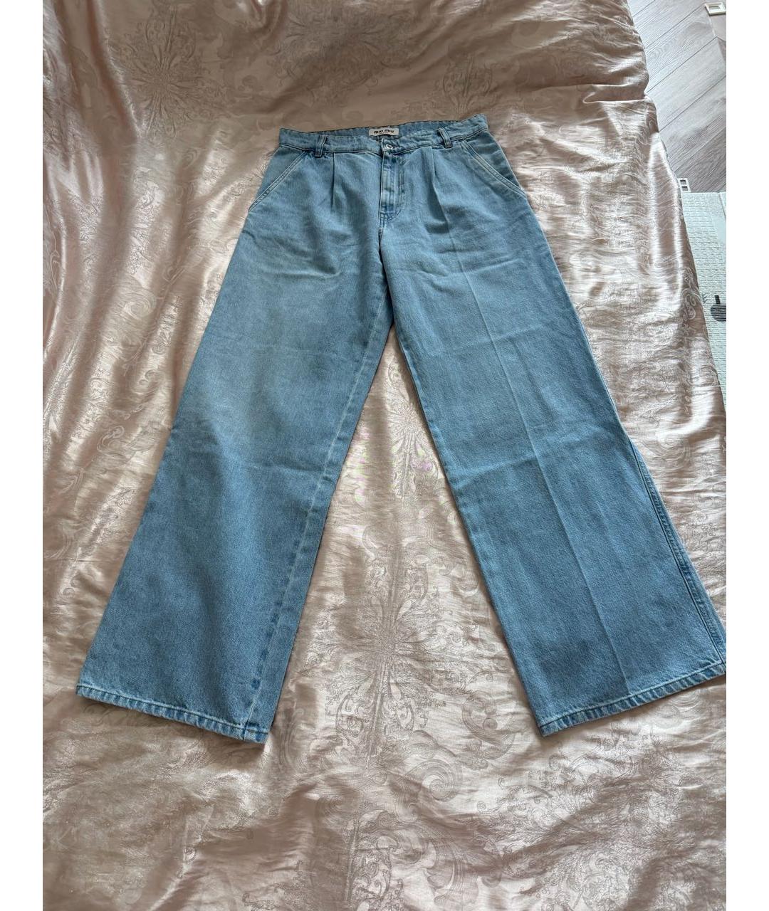 MIU MIU Голубые хлопковые прямые джинсы, фото 5