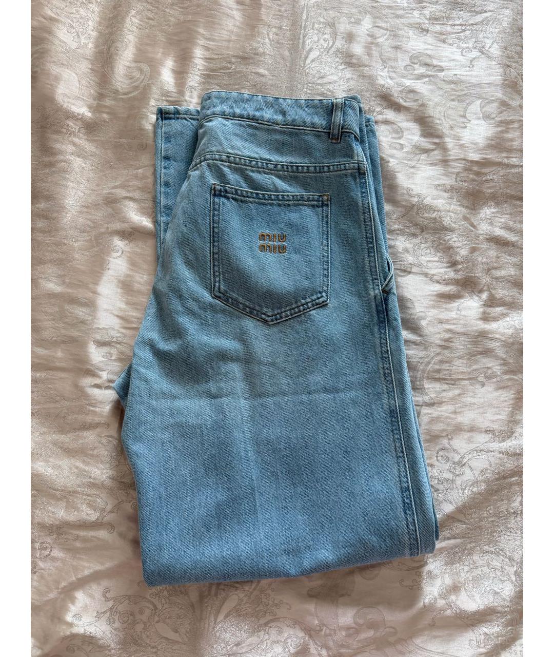 MIU MIU Голубые хлопковые прямые джинсы, фото 6