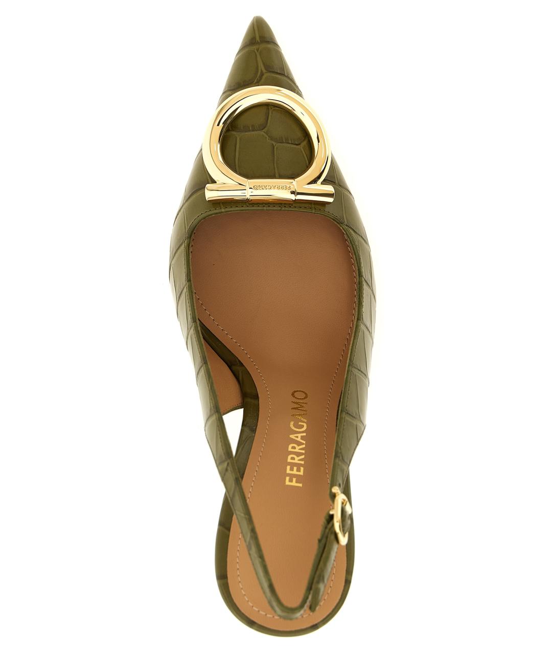 FERRAGAMO Зеленые кожаные туфли, фото 4
