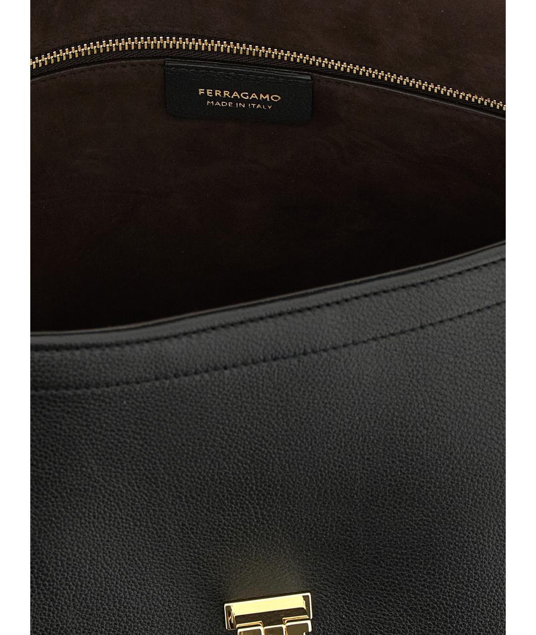 FERRAGAMO Черная кожаная сумка через плечо, фото 4