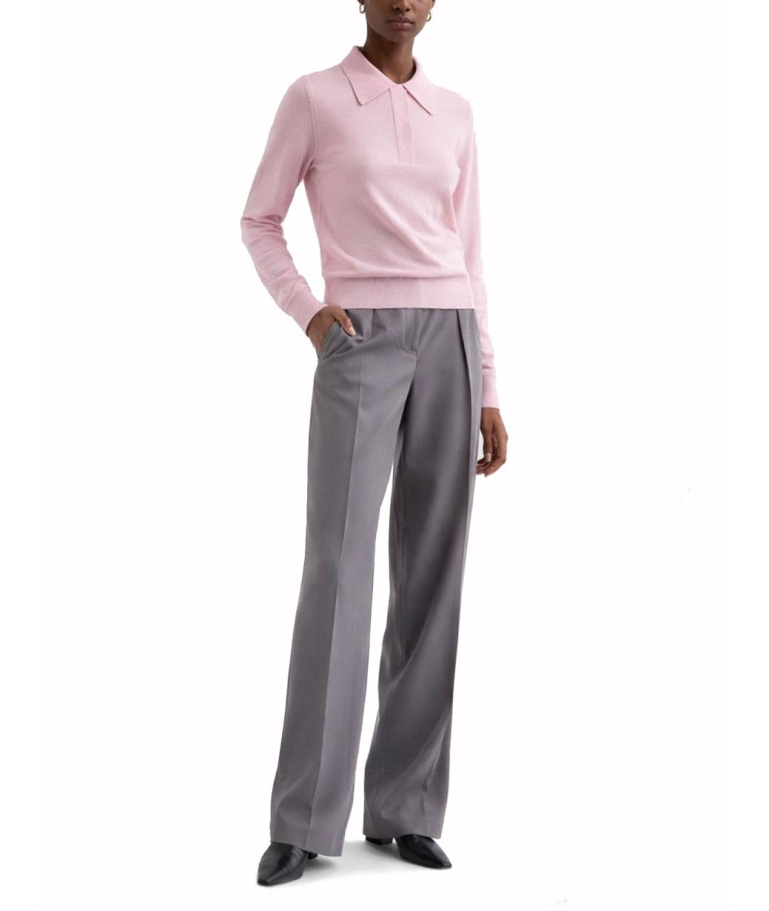 JIL SANDER Серые шерстяные прямые брюки, фото 2