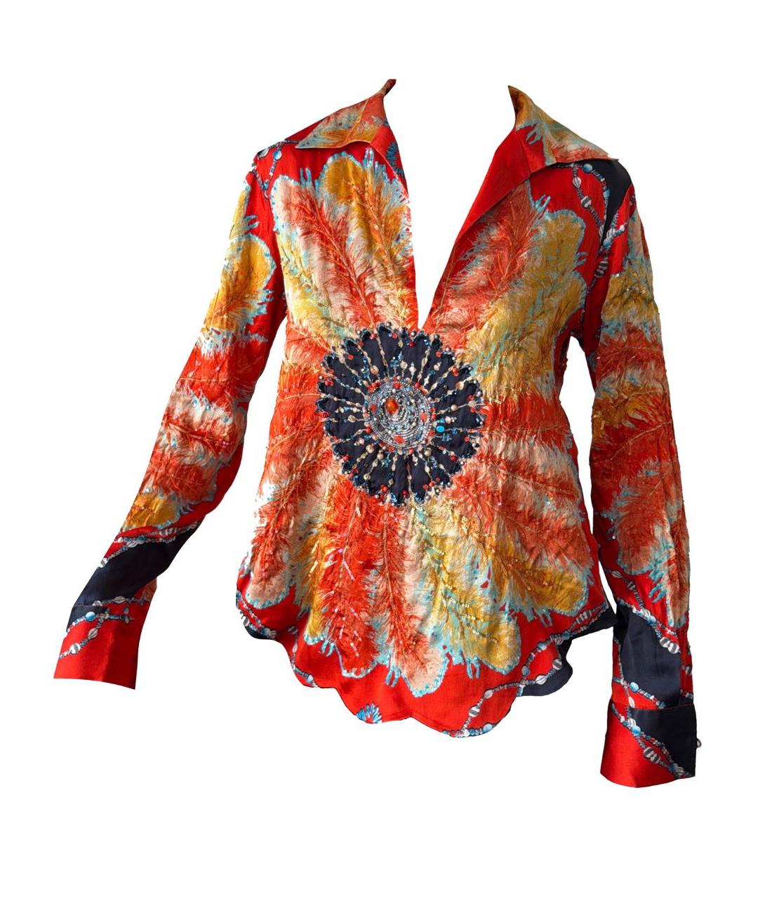 ROBERTO CAVALLI Красная шелковая блузы, фото 9