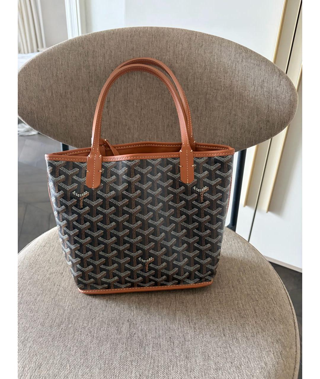 GOYARD Коричневая кожаная сумка с короткими ручками, фото 9