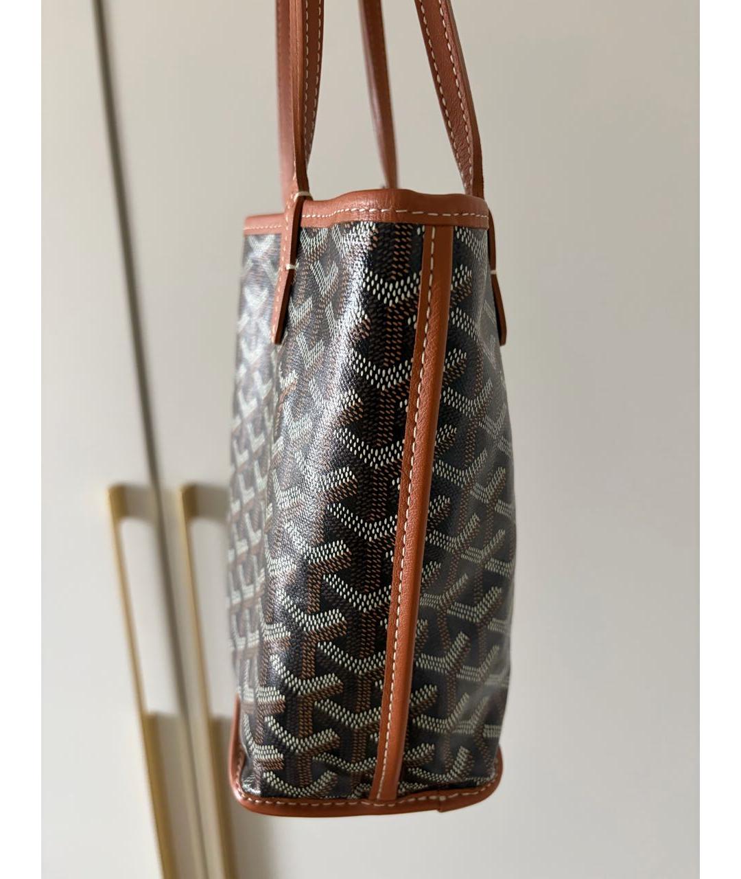 GOYARD Коричневая кожаная сумка с короткими ручками, фото 4