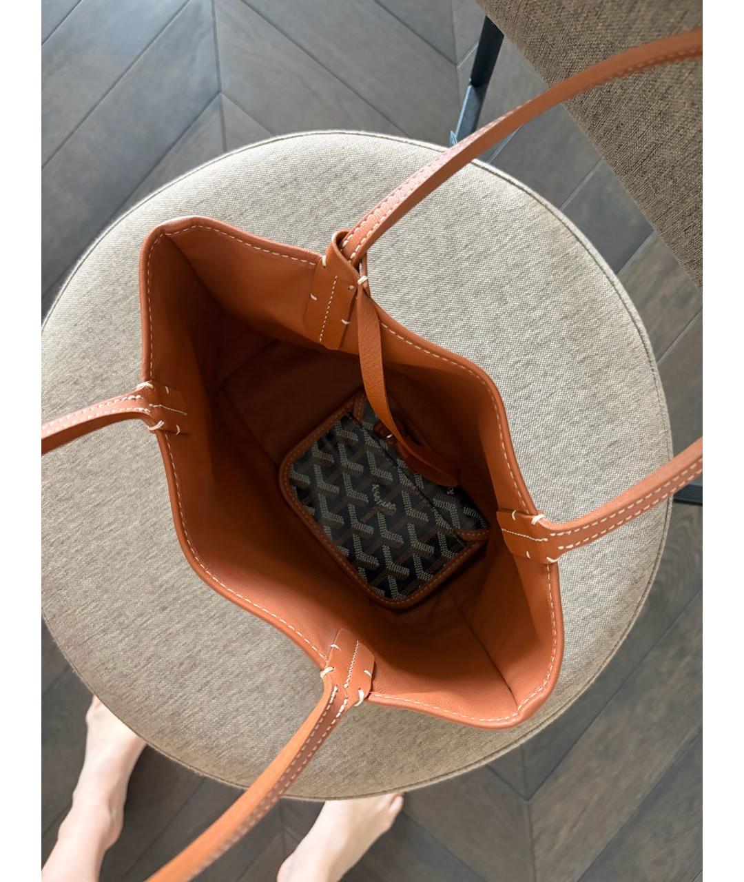 GOYARD Коричневая кожаная сумка с короткими ручками, фото 3