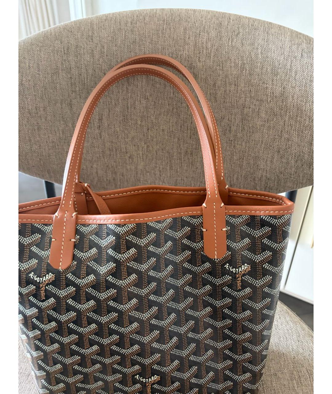 GOYARD Коричневая кожаная сумка с короткими ручками, фото 2