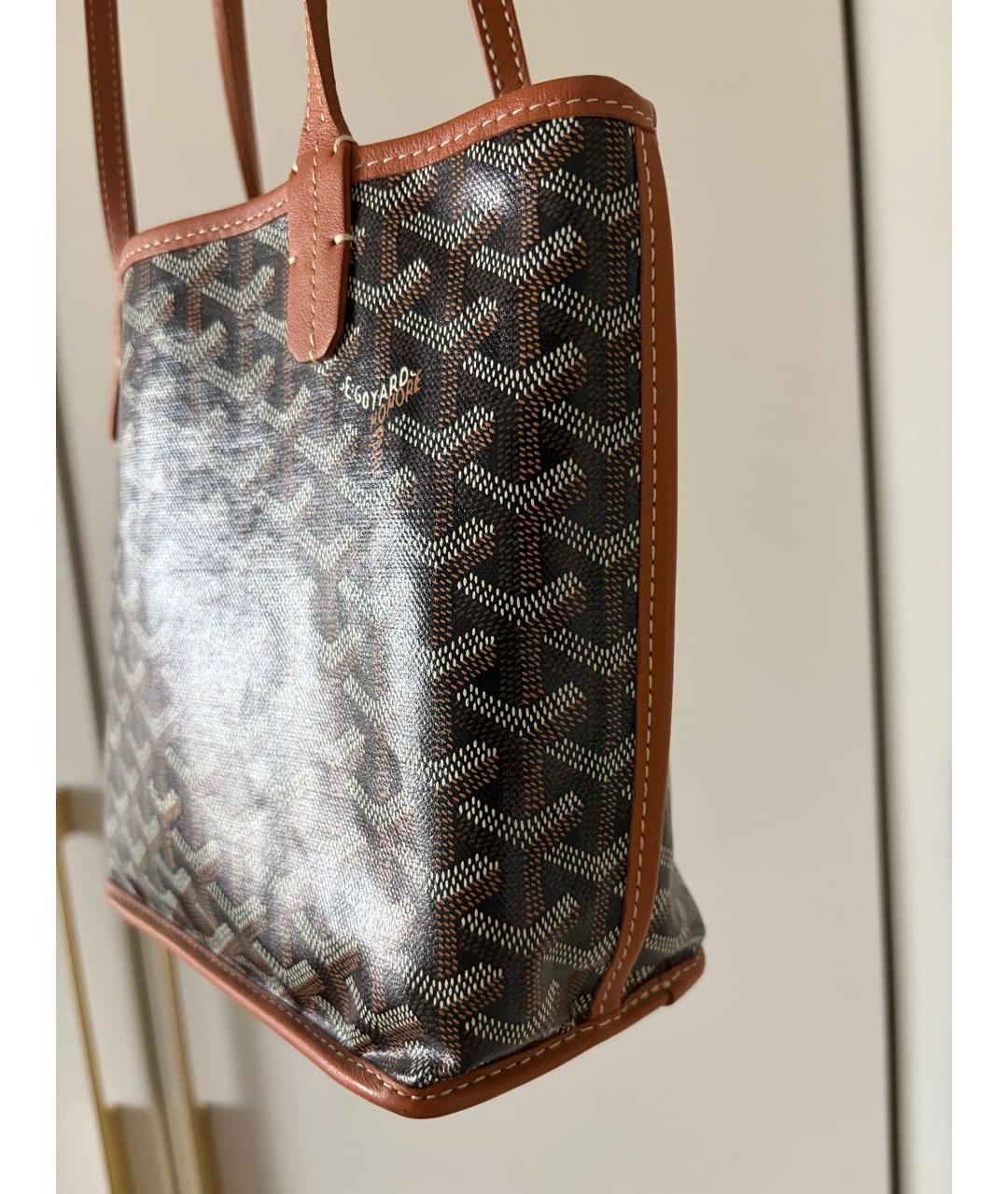 GOYARD Коричневая кожаная сумка с короткими ручками, фото 6