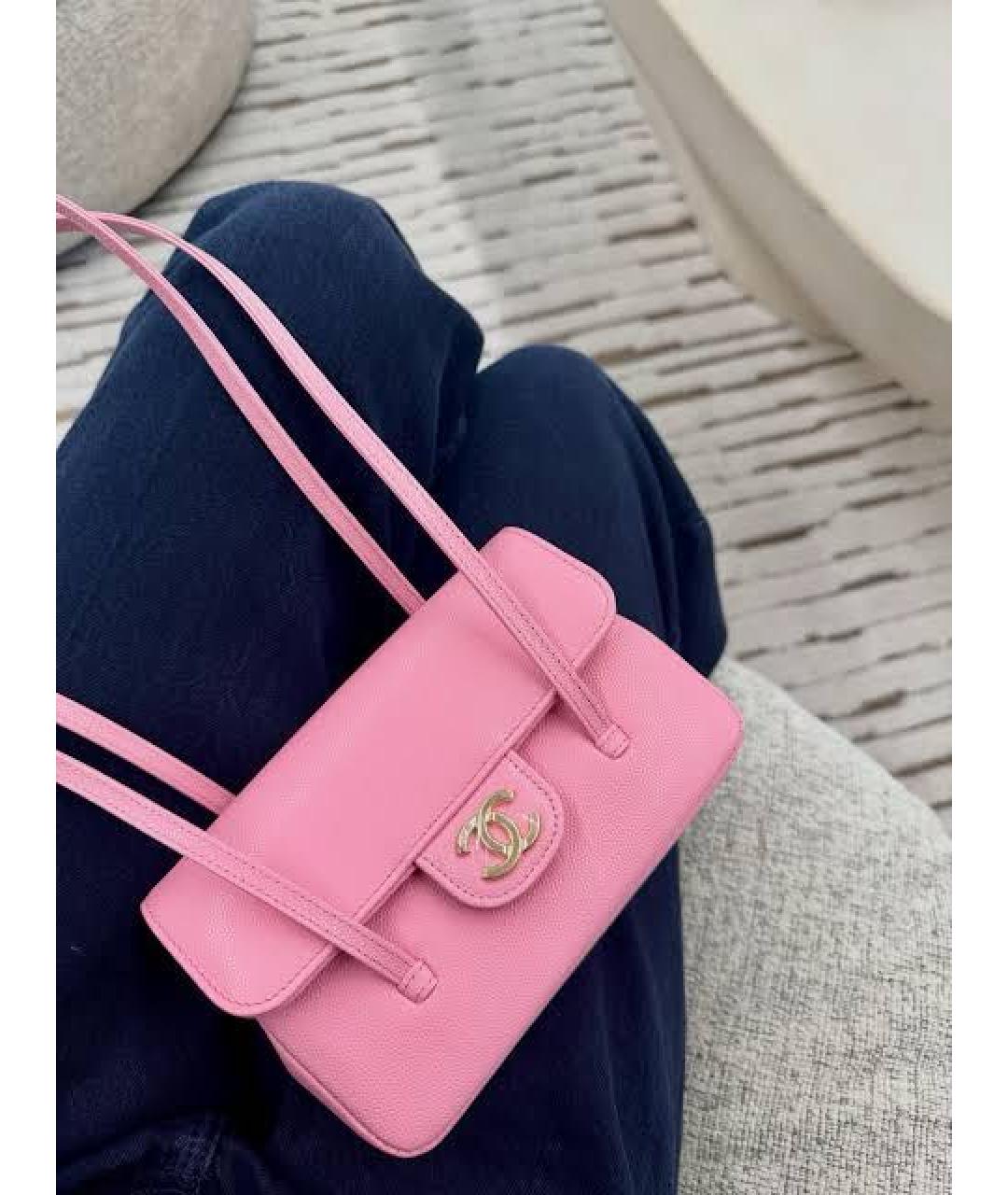 CHANEL Розовая кожаная сумка с короткими ручками, фото 7