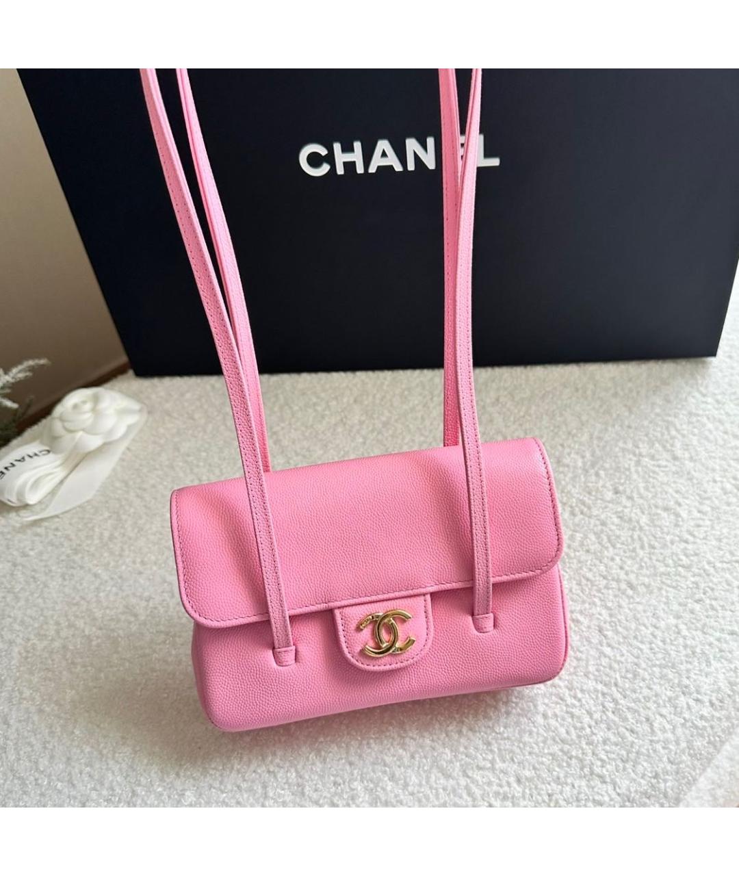 CHANEL Розовая кожаная сумка с короткими ручками, фото 3