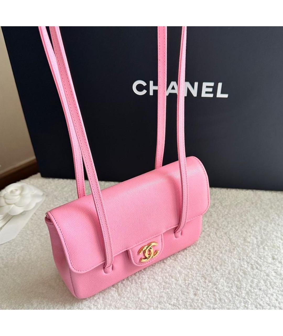 CHANEL Розовая кожаная сумка с короткими ручками, фото 6