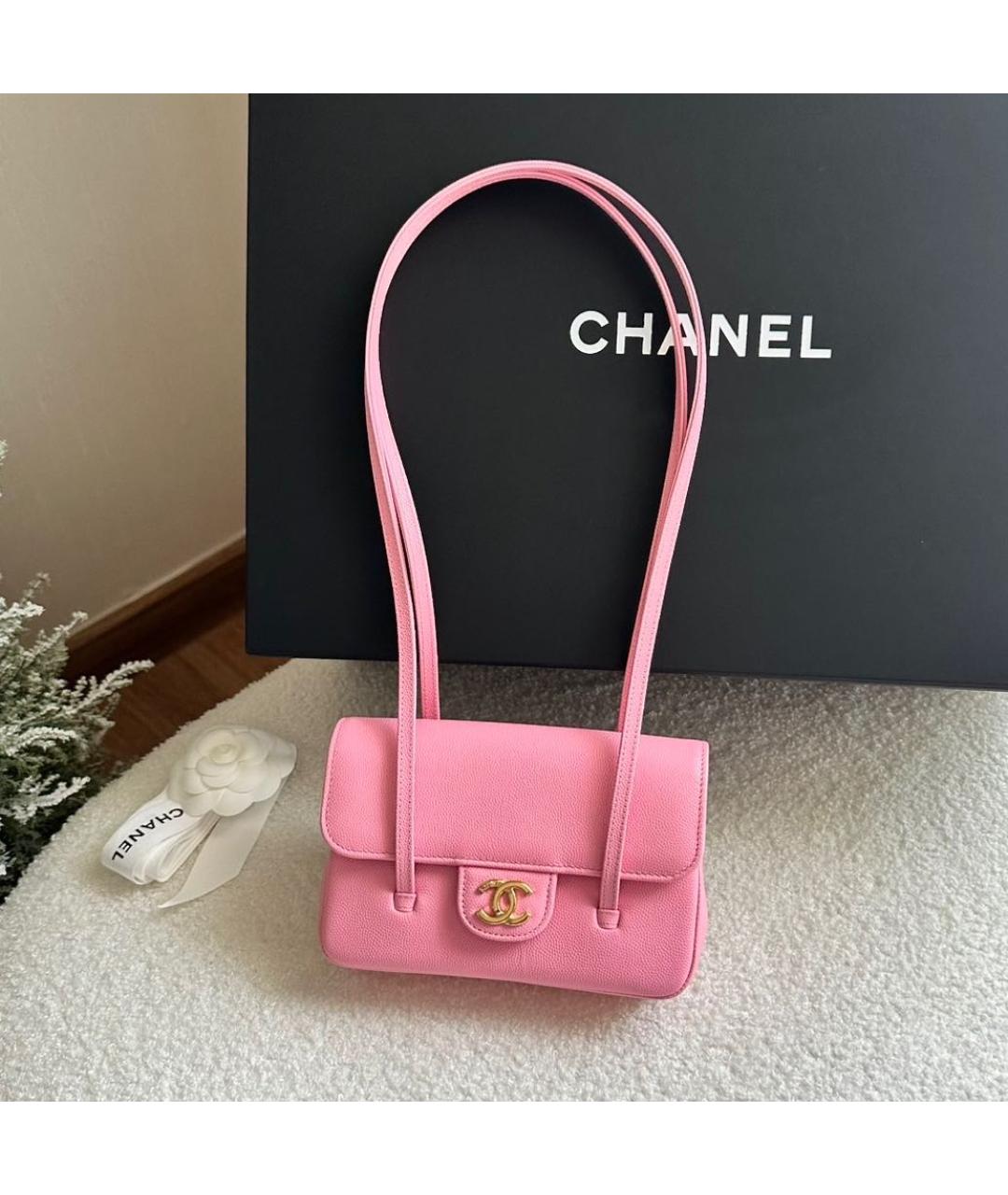 CHANEL Розовая кожаная сумка с короткими ручками, фото 2