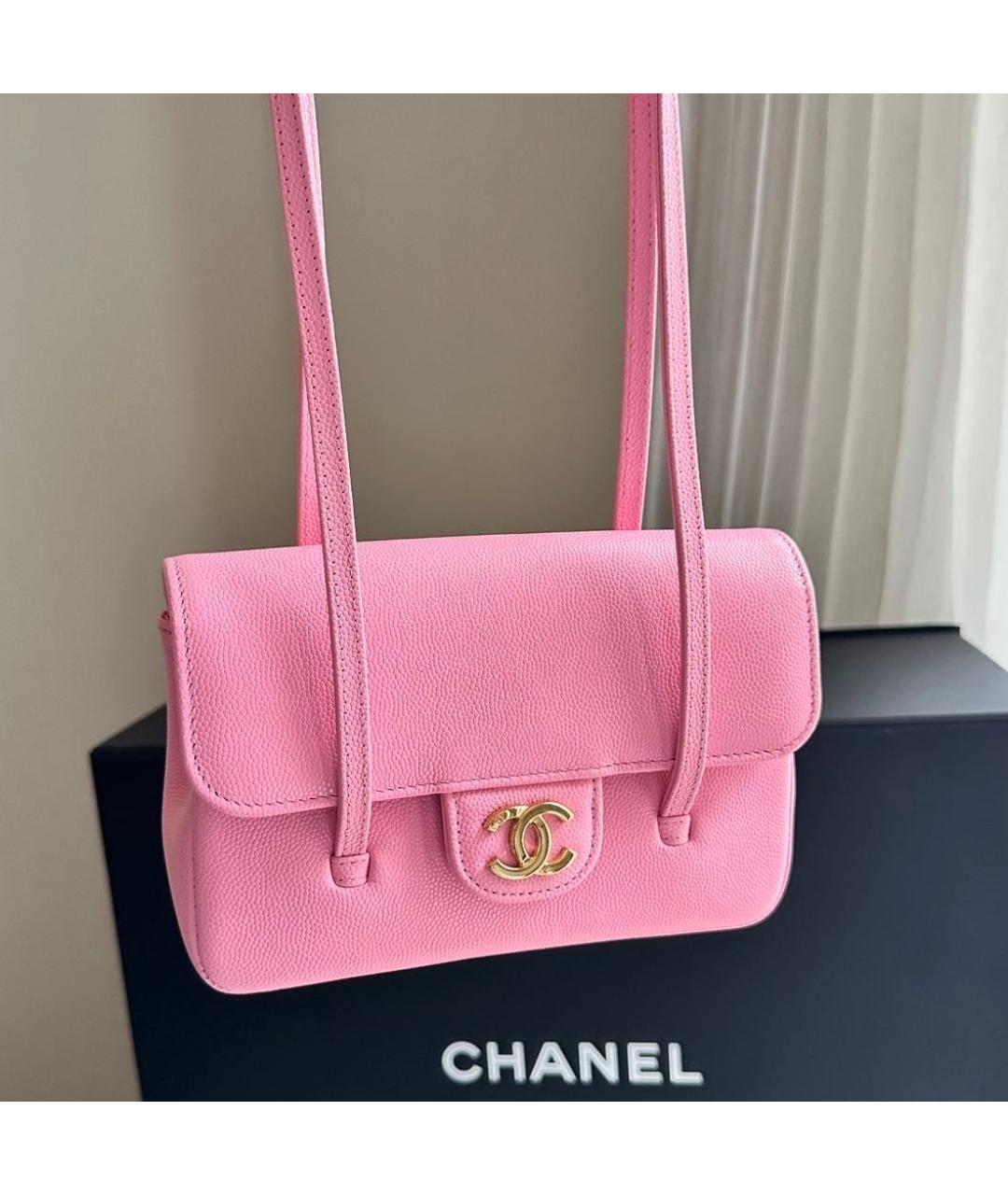 CHANEL Розовая кожаная сумка с короткими ручками, фото 5