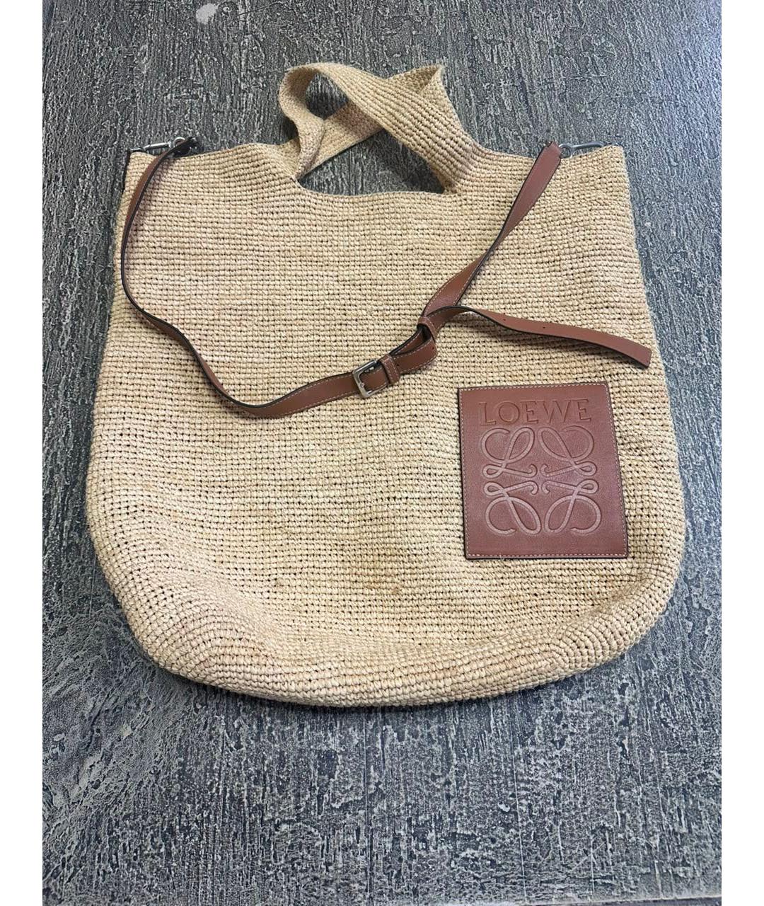LOEWE Бежевая пляжная сумка из канвы, фото 9