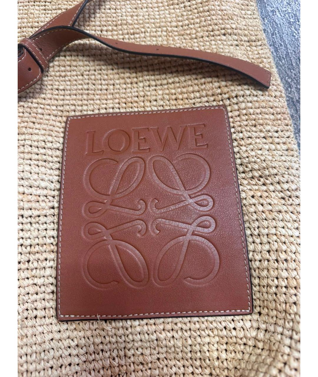 LOEWE Бежевая пляжная сумка из канвы, фото 5