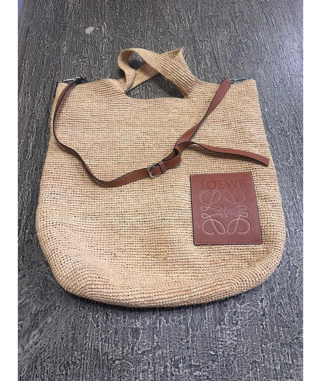 LOEWE Бежевая пляжная сумка из канвы, фото 6