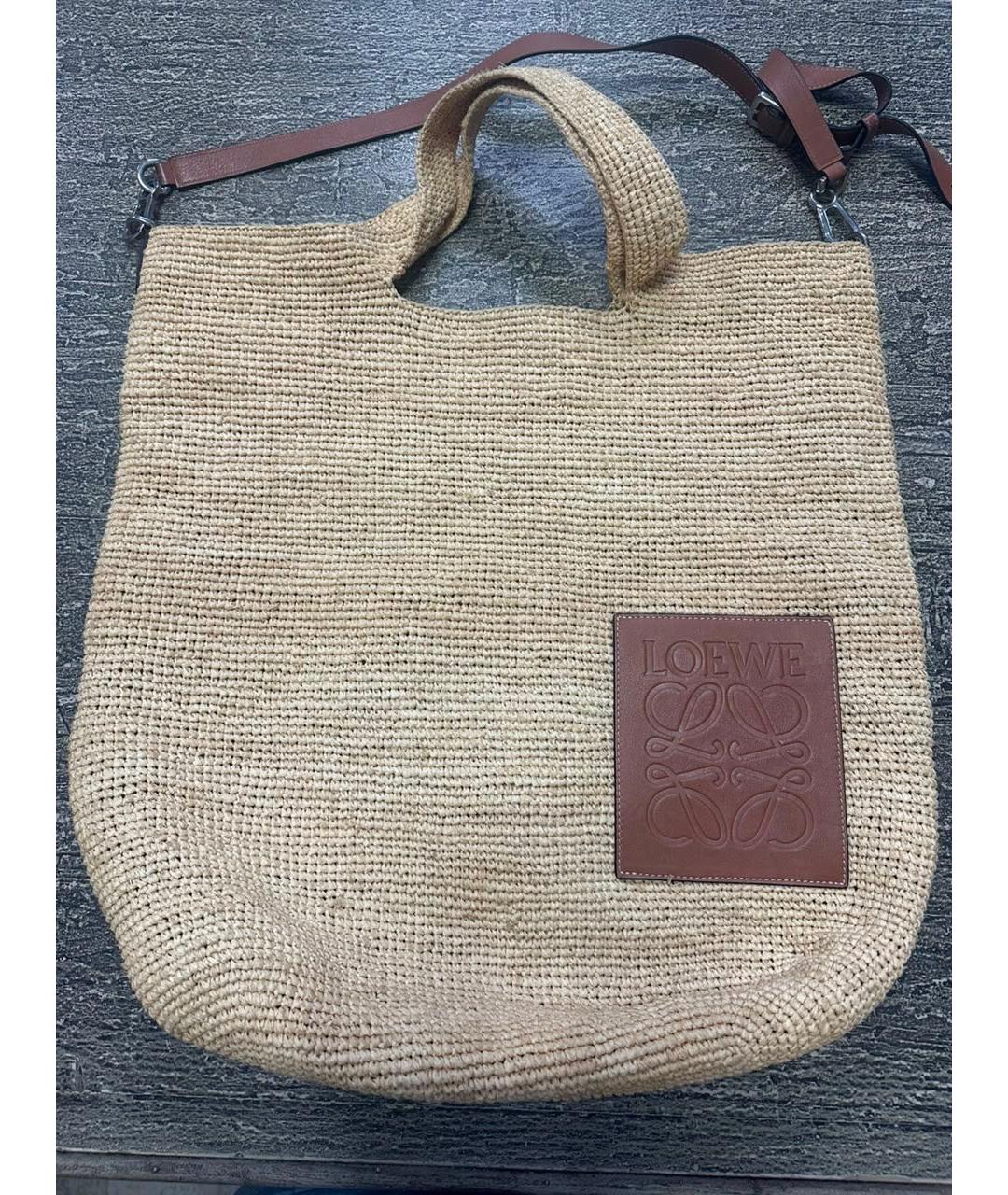 LOEWE Бежевая пляжная сумка из канвы, фото 7