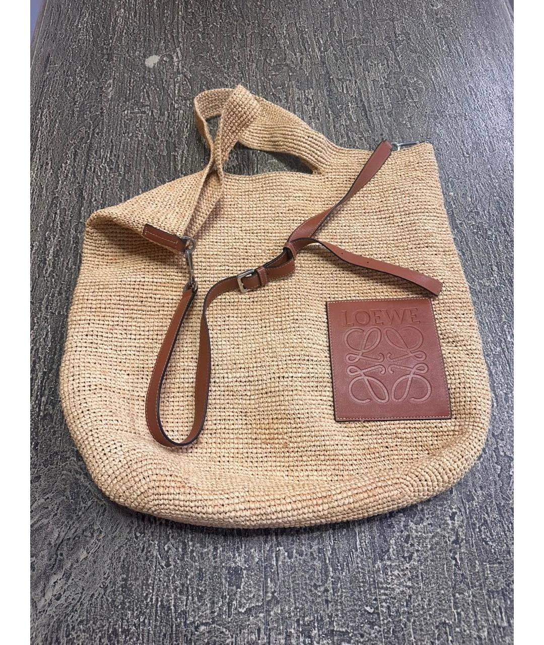LOEWE Бежевая пляжная сумка из канвы, фото 8